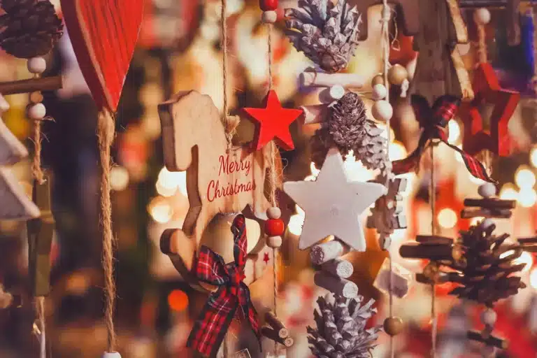 Colorful Christmas decorations and ornaments